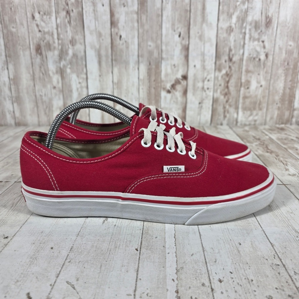 Vans Authentic Red Canvas Low Top Skate Sneakers Mens 9 Women 10.5 TB4R
